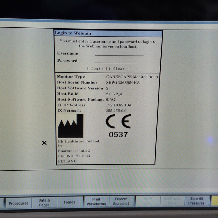 GE Healthcare Carescape B650 Post Anesthesia Care Patient Monitor