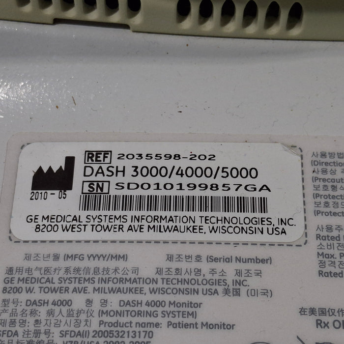 GE Healthcare Dash 4000 - Masimo SpO2 Patient Monitor
