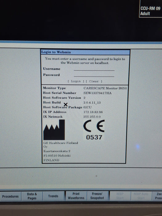 GE Healthcare Carescape B650 Critical Care Patient Monitor