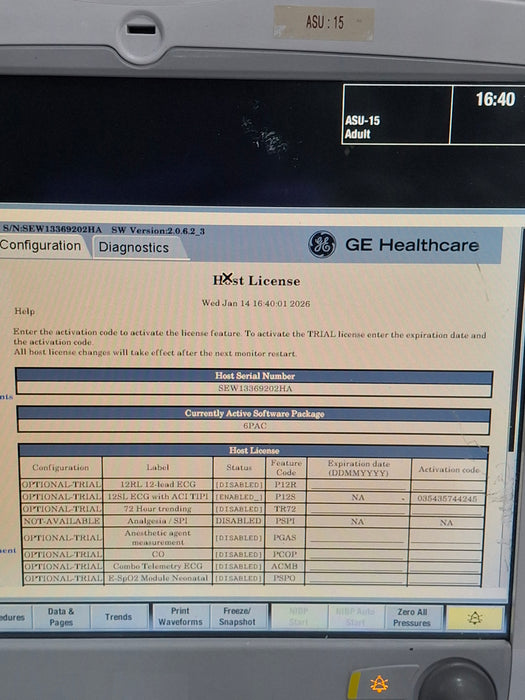 GE Healthcare Carescape B650 Post Anesthesia Care Patient Monitor