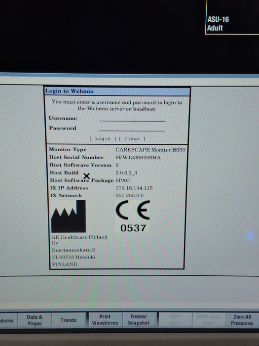 GE Healthcare Carescape B650 Post Anesthesia Care Patient Monitor