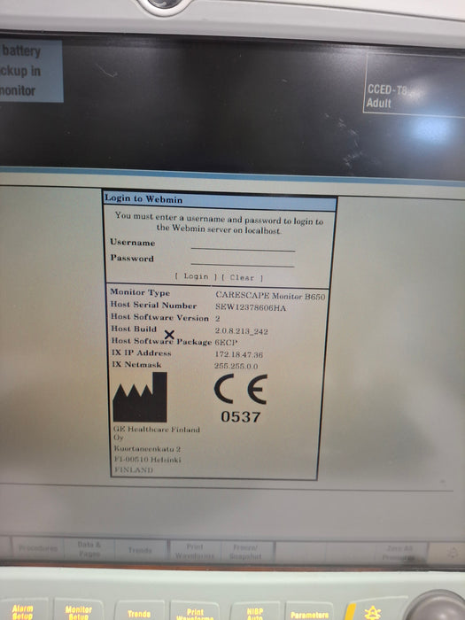 GE Healthcare Carescape B650 Emergency Care Patient Monitor