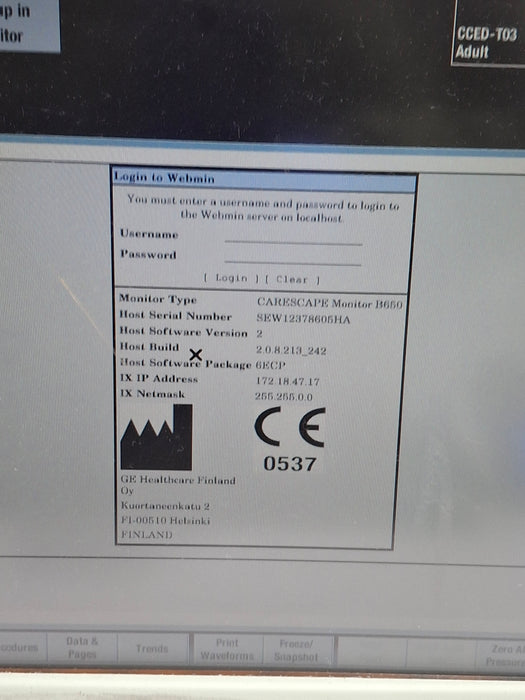 GE Healthcare Carescape B650 Emergency Care Patient Monitor