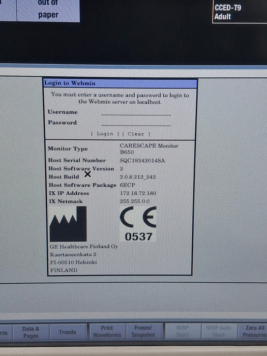 GE Healthcare Carescape B650 Emergency Care Patient Monitor