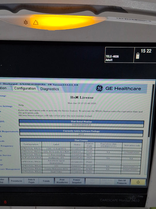 GE Healthcare Carescape B450 Critical Care Patient Monitor