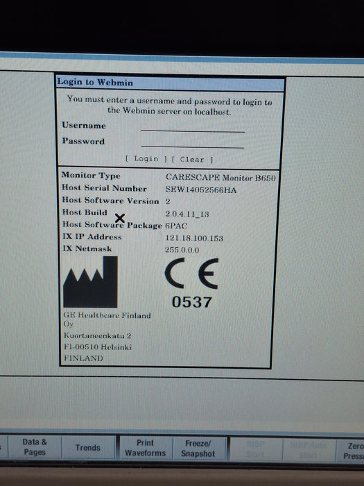 GE Healthcare Carescape B650 Post Anesthesia Care Patient Monitor