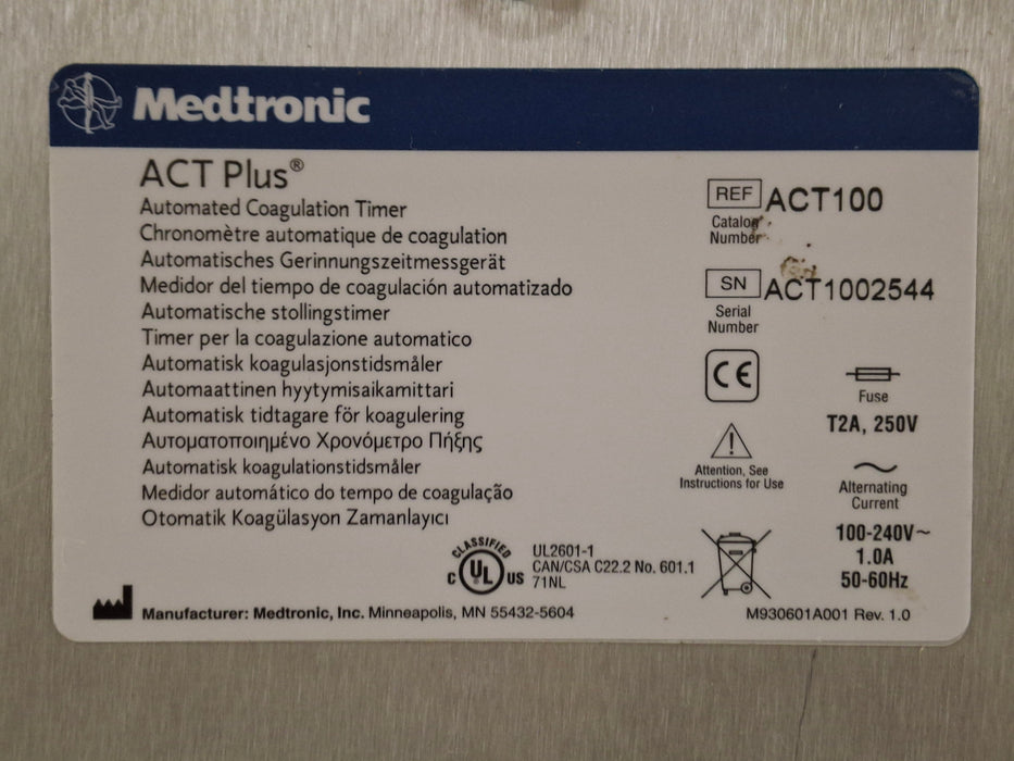 Medtronic ACT Plus Automated Coagulation Timer