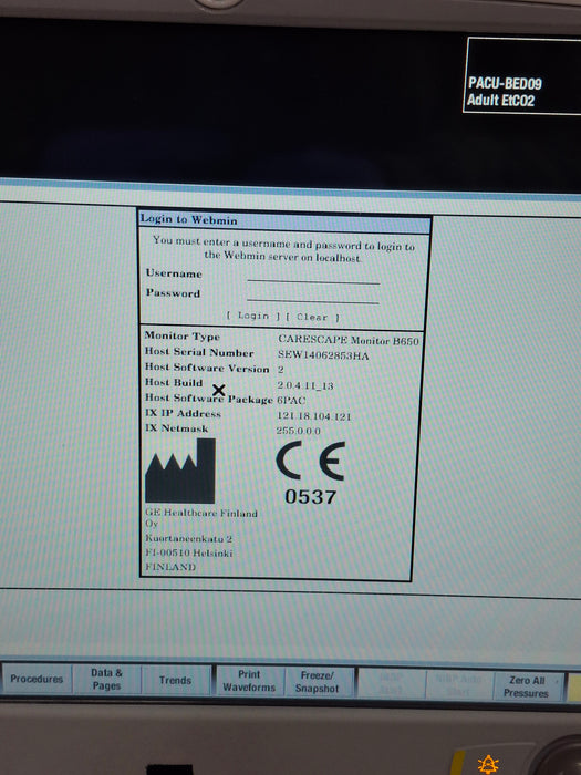 GE Healthcare Carescape B650 Post Anesthesia Care Patient Monitor