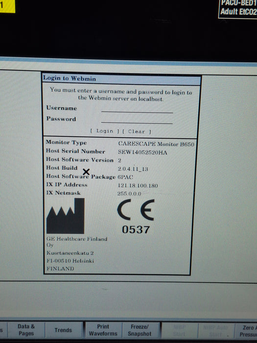 GE Healthcare Carescape B650 Post Anesthesia Care Patient Monitor