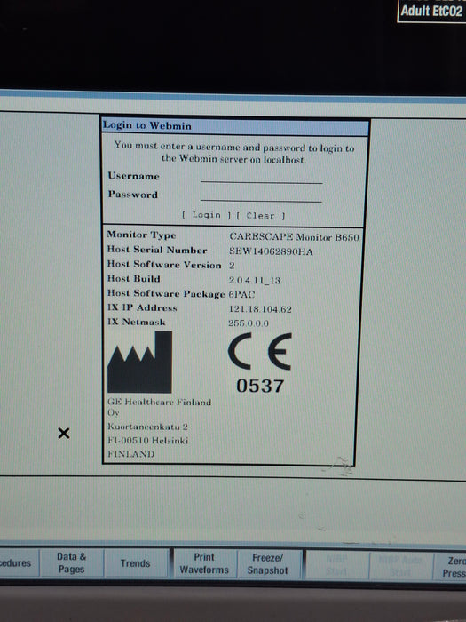 GE Healthcare Carescape B650 Post Anesthesia Care Patient Monitor