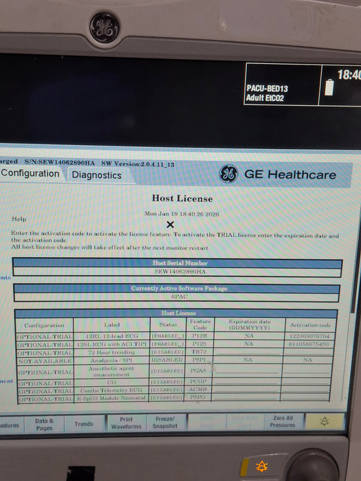 GE Healthcare Carescape B650 Post Anesthesia Care Patient Monitor