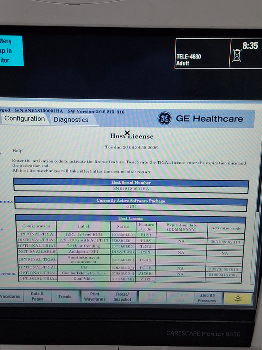 GE Healthcare Carescape B450 Critical Care Patient Monitor