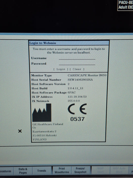 GE Healthcare Carescape B650 Post Anesthesia Care Patient Monitor