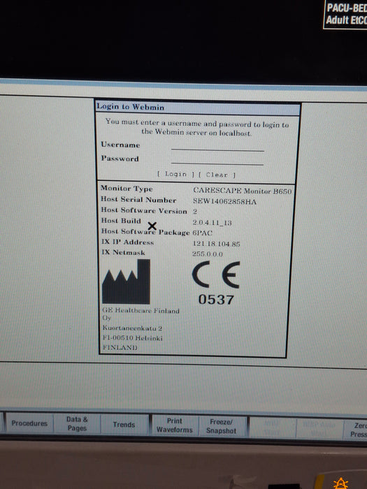 GE Healthcare Carescape B650 Post Anesthesia Care Patient Monitor