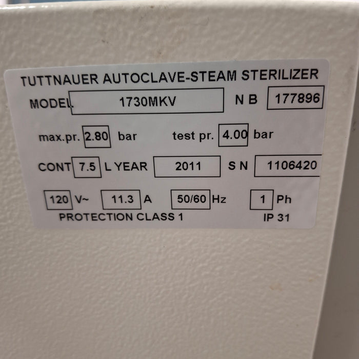 Tuttnauer Valueklave 1730 Autoclave Sterilizer