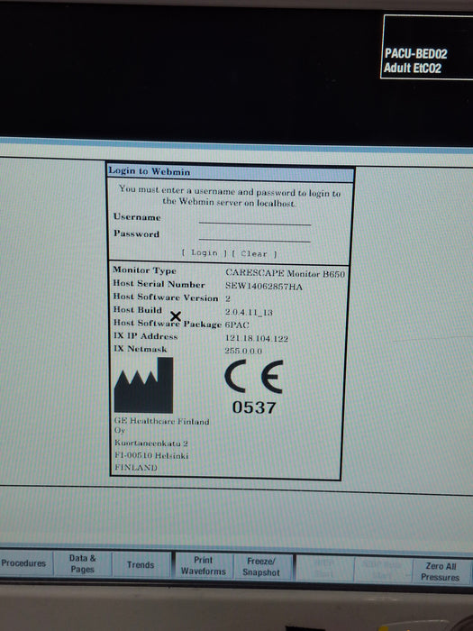 GE Healthcare Carescape B650 Post Anesthesia Care Patient Monitor
