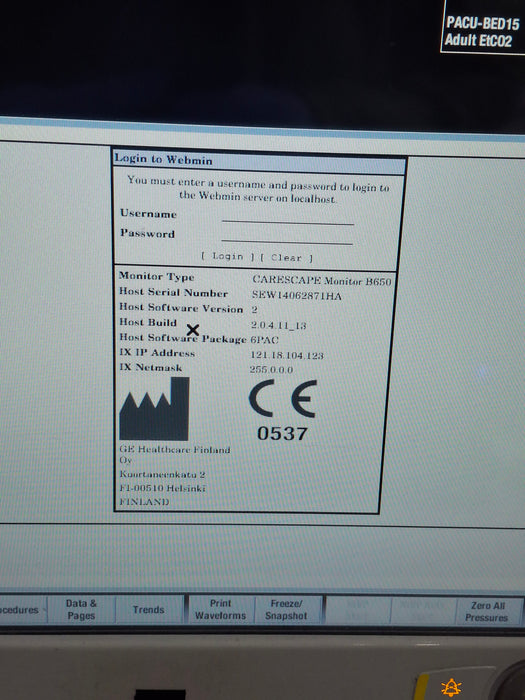 GE Healthcare Carescape B650 Post Anesthesia Care Patient Monitor