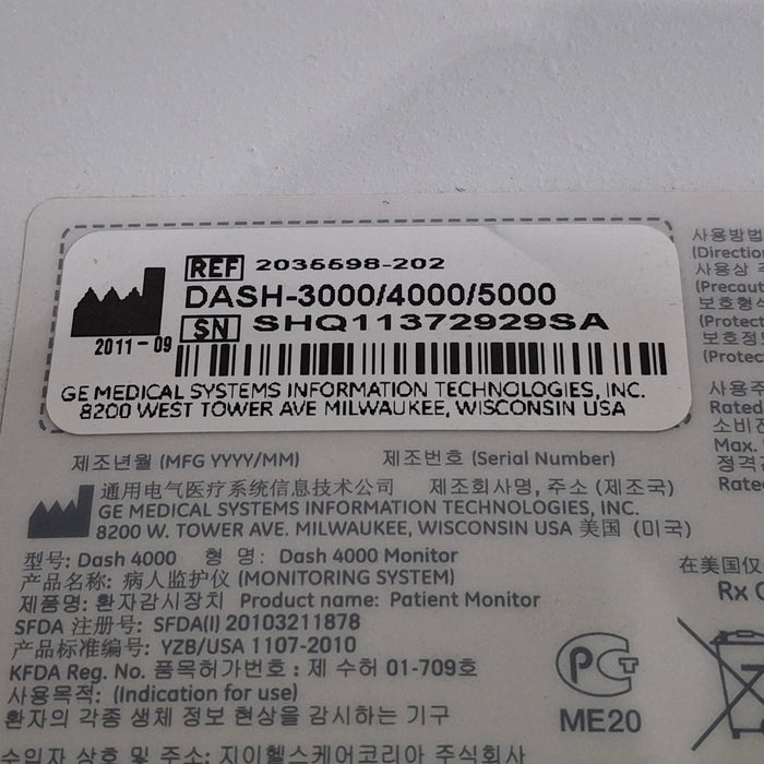 GE Healthcare Dash 4000 - Masimo SpO2 Patient Monitor