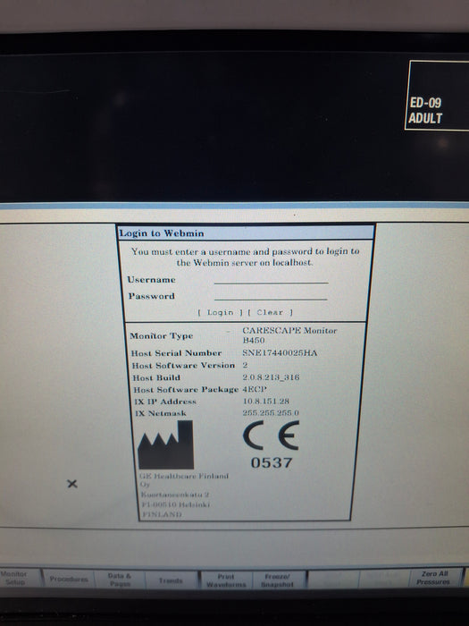 GE Healthcare Carescape B450 Emergency Care Patient Monitor