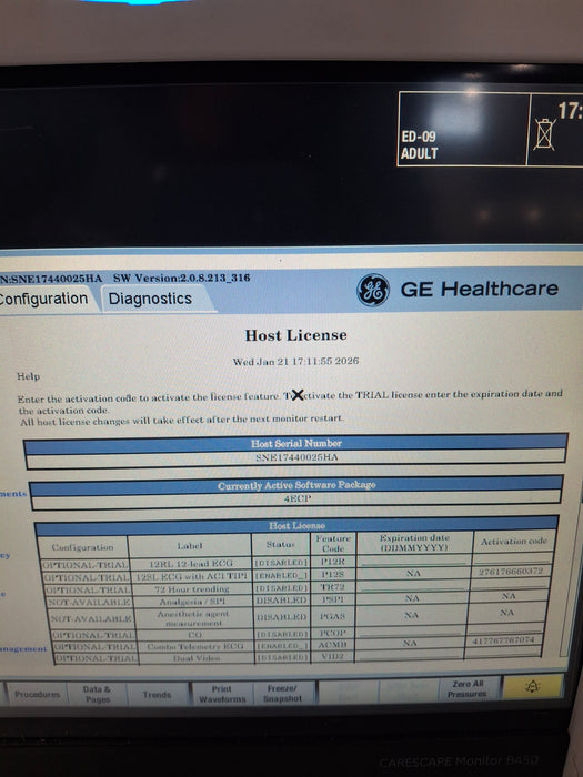GE Healthcare Carescape B450 Emergency Care Patient Monitor