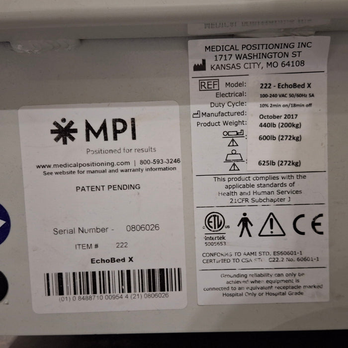 Medical Positioning, Inc. EchoBed X 222 Imaging Table