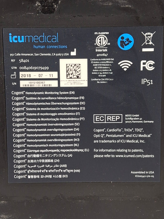 ICU Medical, Inc. Cogent Hemodynamic Monitor