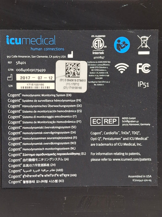 ICU Medical, Inc. Cogent Hemodynamic Monitor
