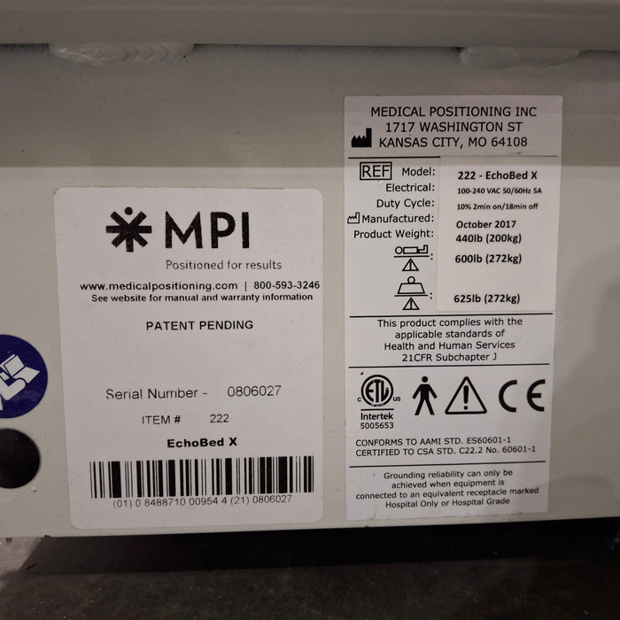Medical Positioning, Inc. EchoBed X 222 Imaging Table