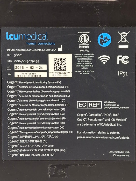 ICU Medical, Inc. Cogent Hemodynamic Monitor