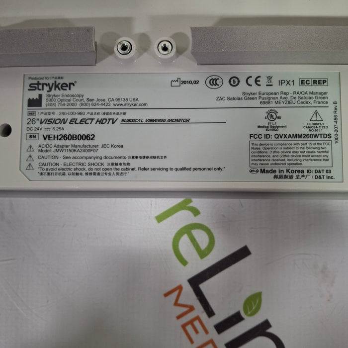 Stryker 26" Vision Elect HD Flat Panel Monitor