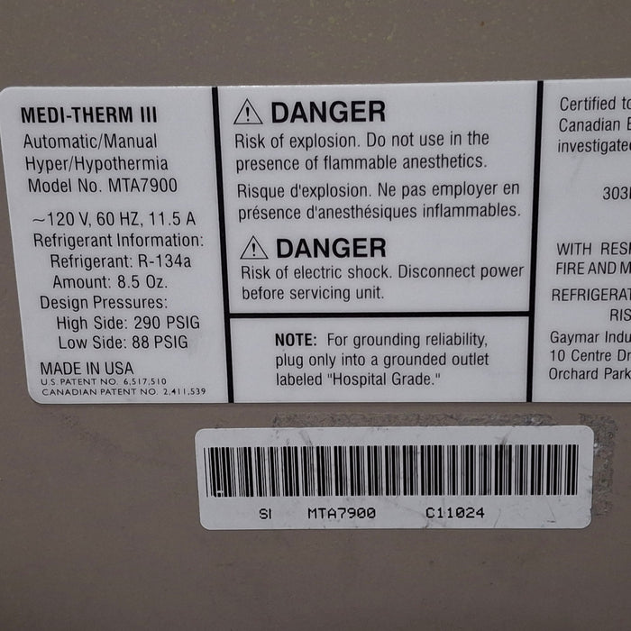 Gaymar Medi-Therm III MTA7900 Hyper/Hypothermia Machine