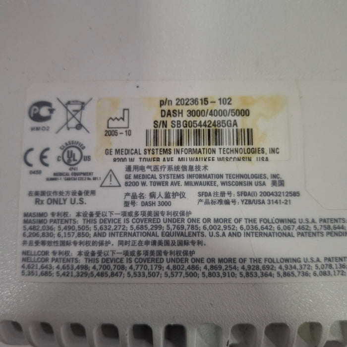 GE Healthcare Dash 3000 - Masimo SpO2 Patient Monitor