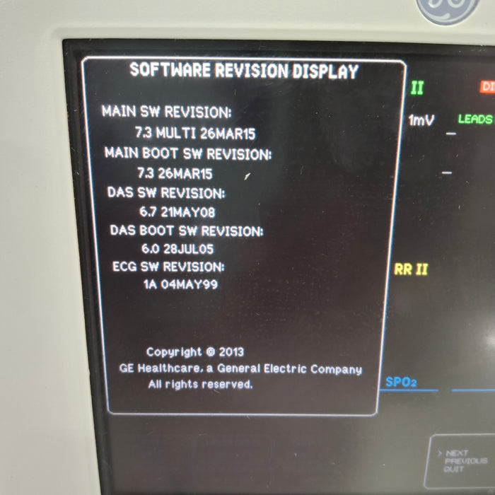 GE Healthcare Dash 3000 - Masimo SpO2 Patient Monitor