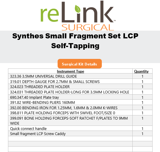 Synthes, Inc. LCP Self Tapping Locking Small Fragment Set