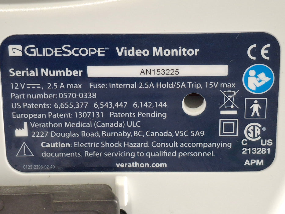 Verathon Medical, Inc Glidescope Video Monitor w/ 0570-0307 Baton