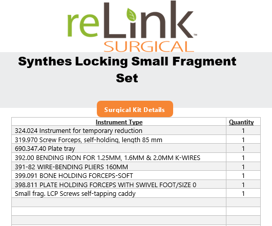 Synthes, Inc. LCP Self Tapping Locking Small Fragment Set