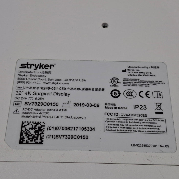 Stryker 32" 4K Surgical Display Monitor