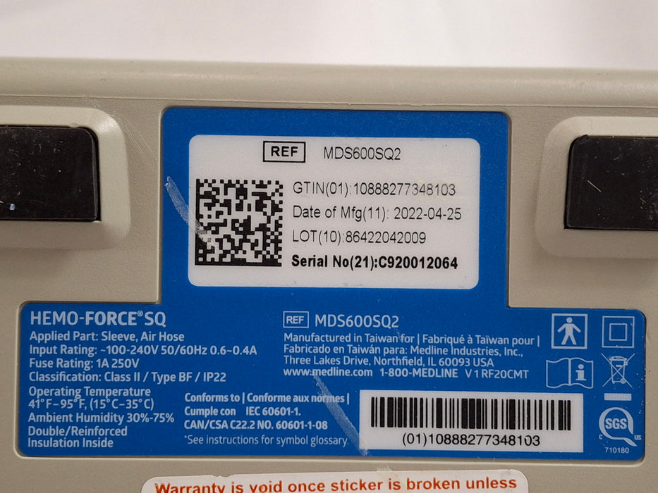 Medline Hemo-Force MDS-600 SQ2 DVT Compression Pump
