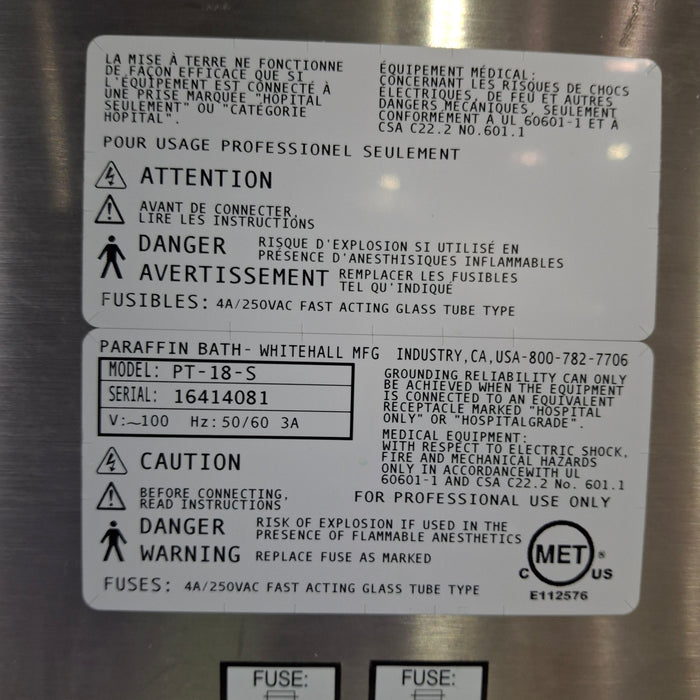 Whitehall Manufacturing PTS-18-S Paraffin Bath