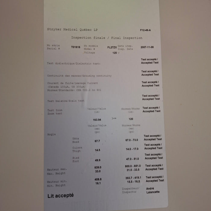 Stryker InTouch FL27ZX Critical Care Hospital Bed