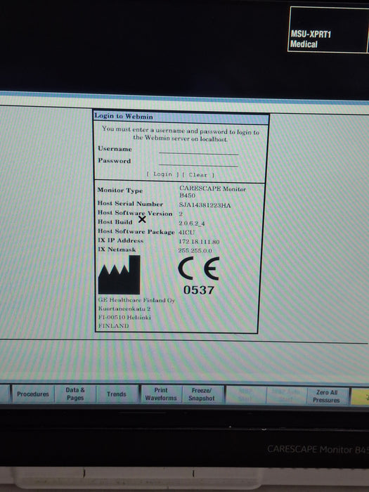 GE Healthcare Carescape B450 Critical Care Patient Monitor