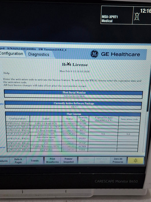 GE Healthcare Carescape B450 Critical Care Patient Monitor