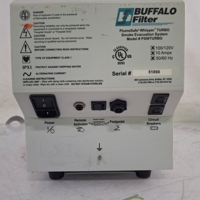Buffalo Filter PlumeSafe Whisper Turbo Smoke Evacuation System