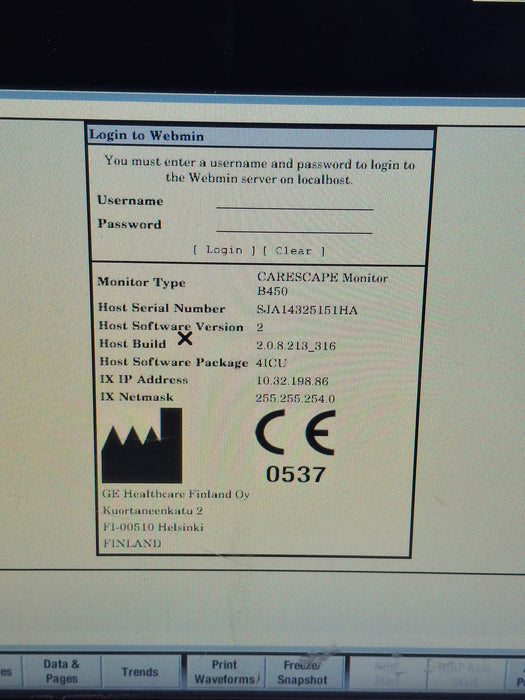 GE Healthcare Carescape B450 Critical Care Patient Monitor