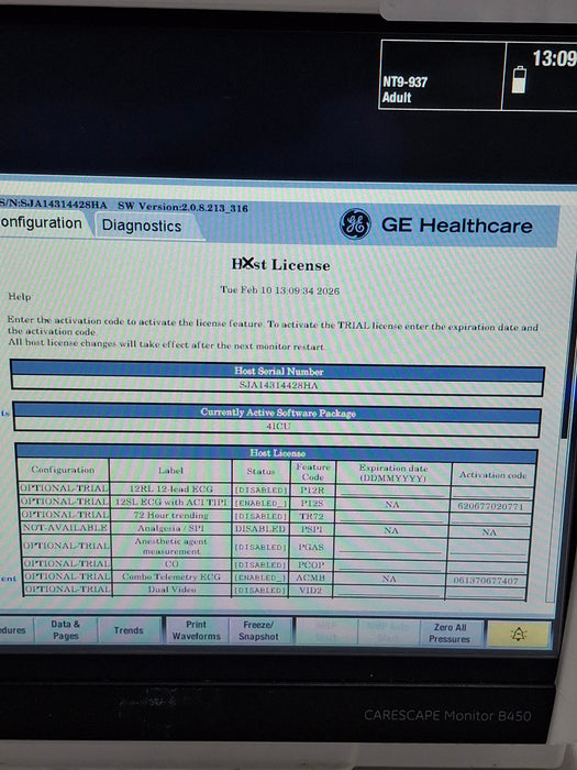GE Healthcare Carescape B450 Critical Care Patient Monitor