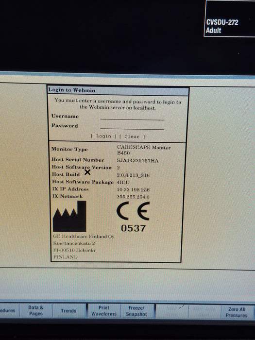 GE Healthcare Carescape B450 Critical Care Patient Monitor
