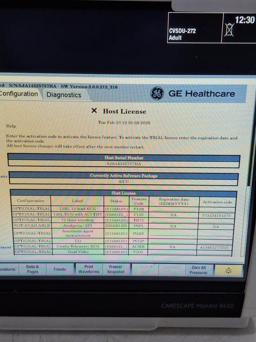 GE Healthcare Carescape B450 Critical Care Patient Monitor