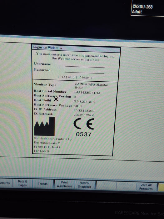 GE Healthcare Carescape B450 Critical Care Patient Monitor