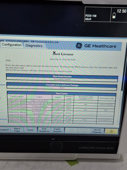 GE Healthcare Carescape B450 Critical Care Patient Monitor