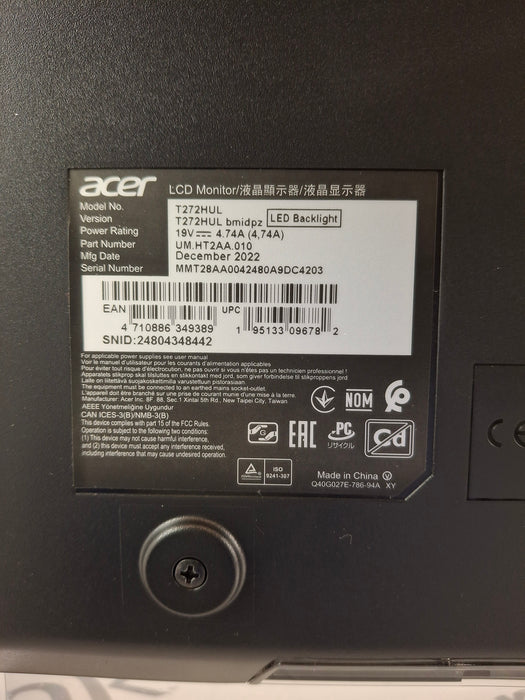 ACER T27HUL Touch Screen Monitor